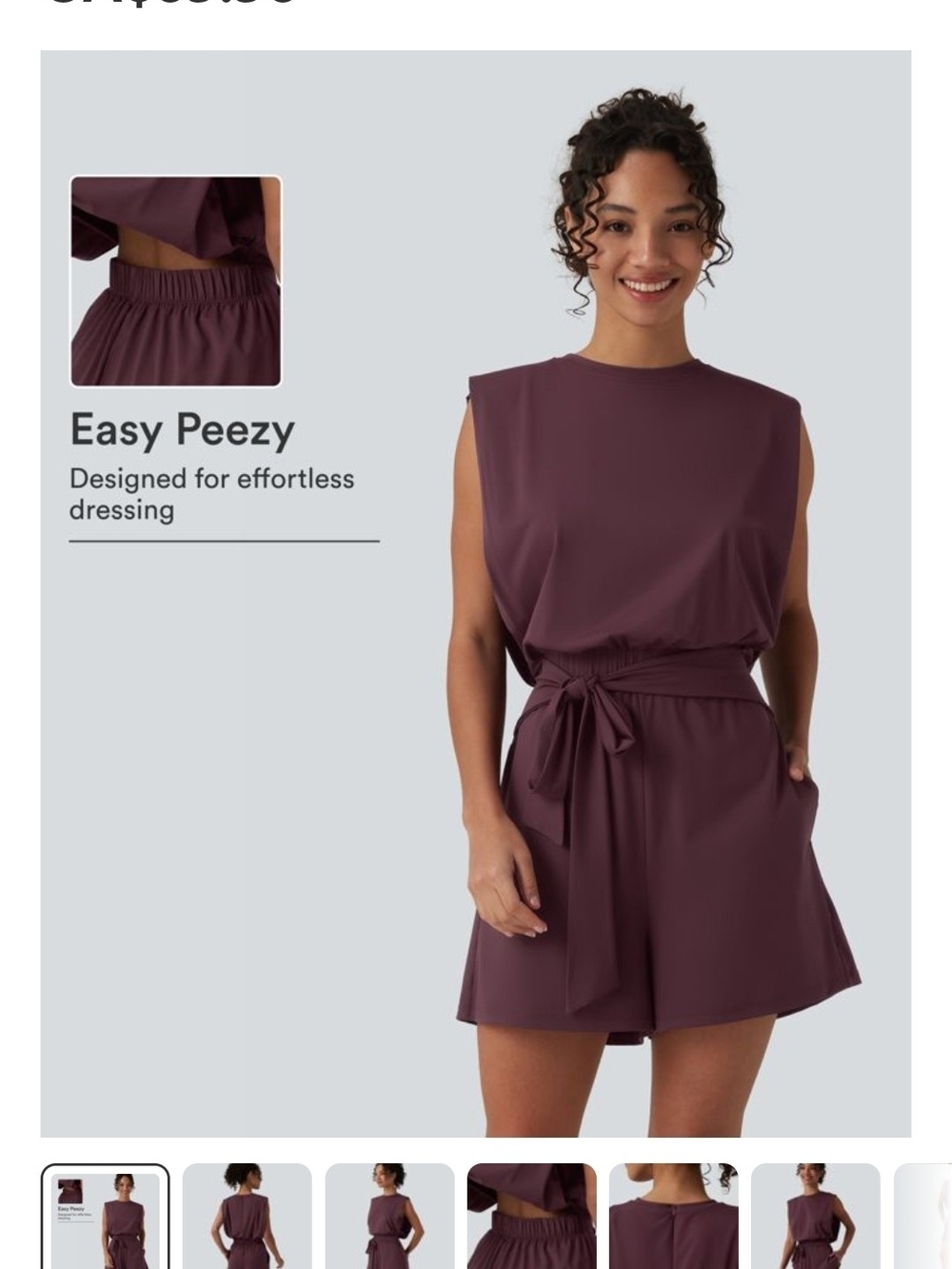 Halara Sleeveless Tie-Waist Romper in Plum Size M BNWT